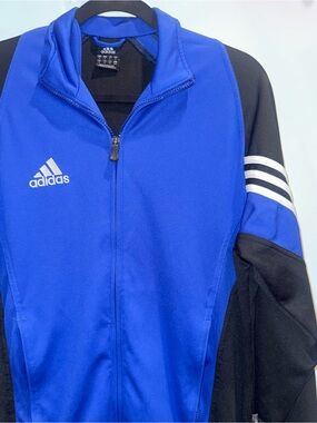 adidas Men’s Royal Blue and Black Performance Jacket with White Stripes